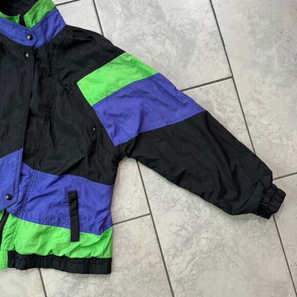 Vintage 90s Colin Retro Ski Windbreaker Full Zip Jacket Womens Size M Green Blk - Picture 5 of 9